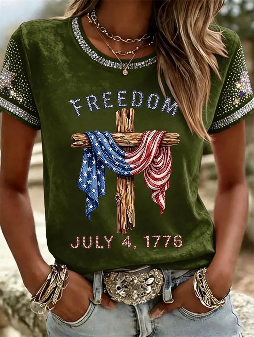 American 250th Anniversary Rhinestone Design Women's T-Shirt