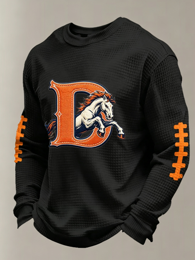 Men'S Football Fan Casual Long Sleeved Waffle Top
