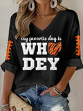 Women'S Football Print Waffle Top