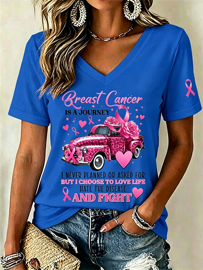Women'S Pink Ribbon Print Printed T-Shirt