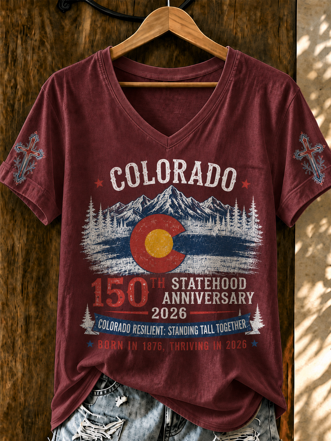 Women'S COLORADO RESILIENT: STANDING TALL TOGETHER Printed V-Neck T-Shirt
