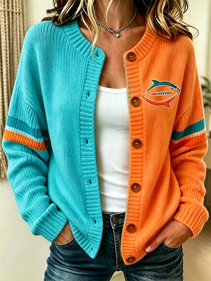 Women'S Casual Football Plant Knitted Cardigan Top