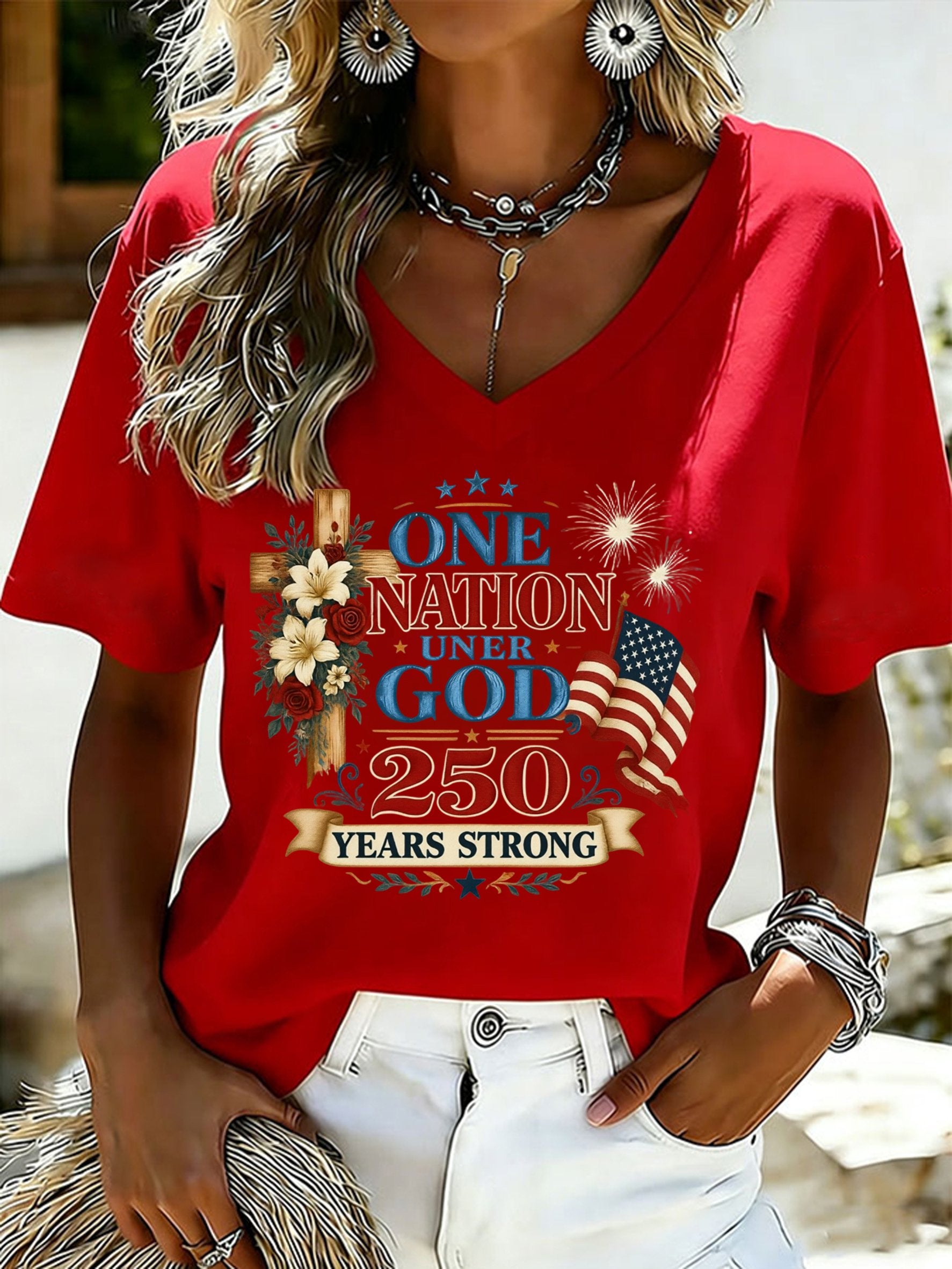 Women's USA 1776-2026 Print Casual T-shirt