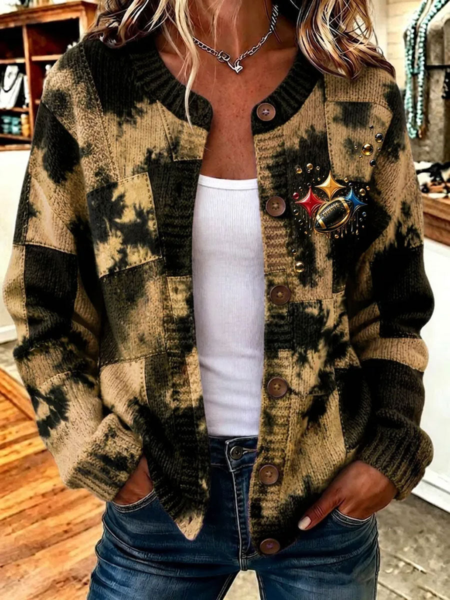 Women'S Casual Football Print Knitted Cardigan Top