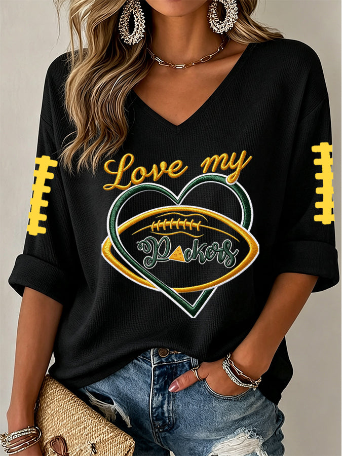 Women'S Football Print Waffle Top