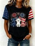 Women's American Flag Kittens Printed Casual T-shirt