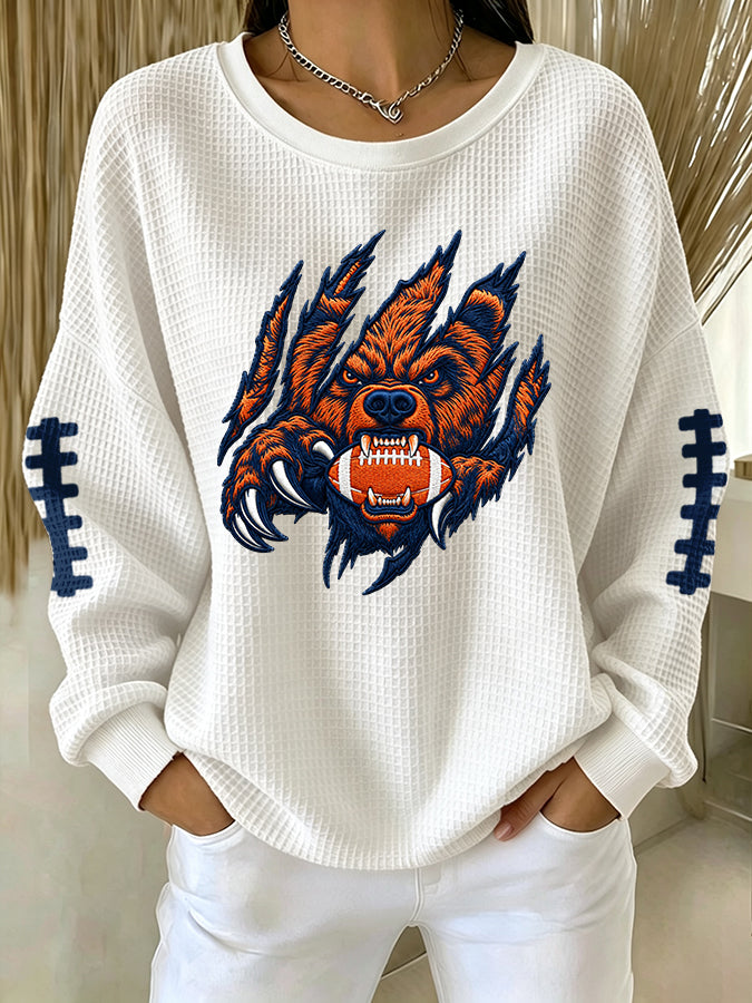 Women'S Football Printed Casual Waffle Sports Shirt