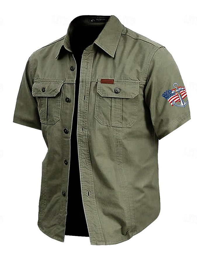 Men's American Flag Anchor Print Fixture Short Sleeve Shirt