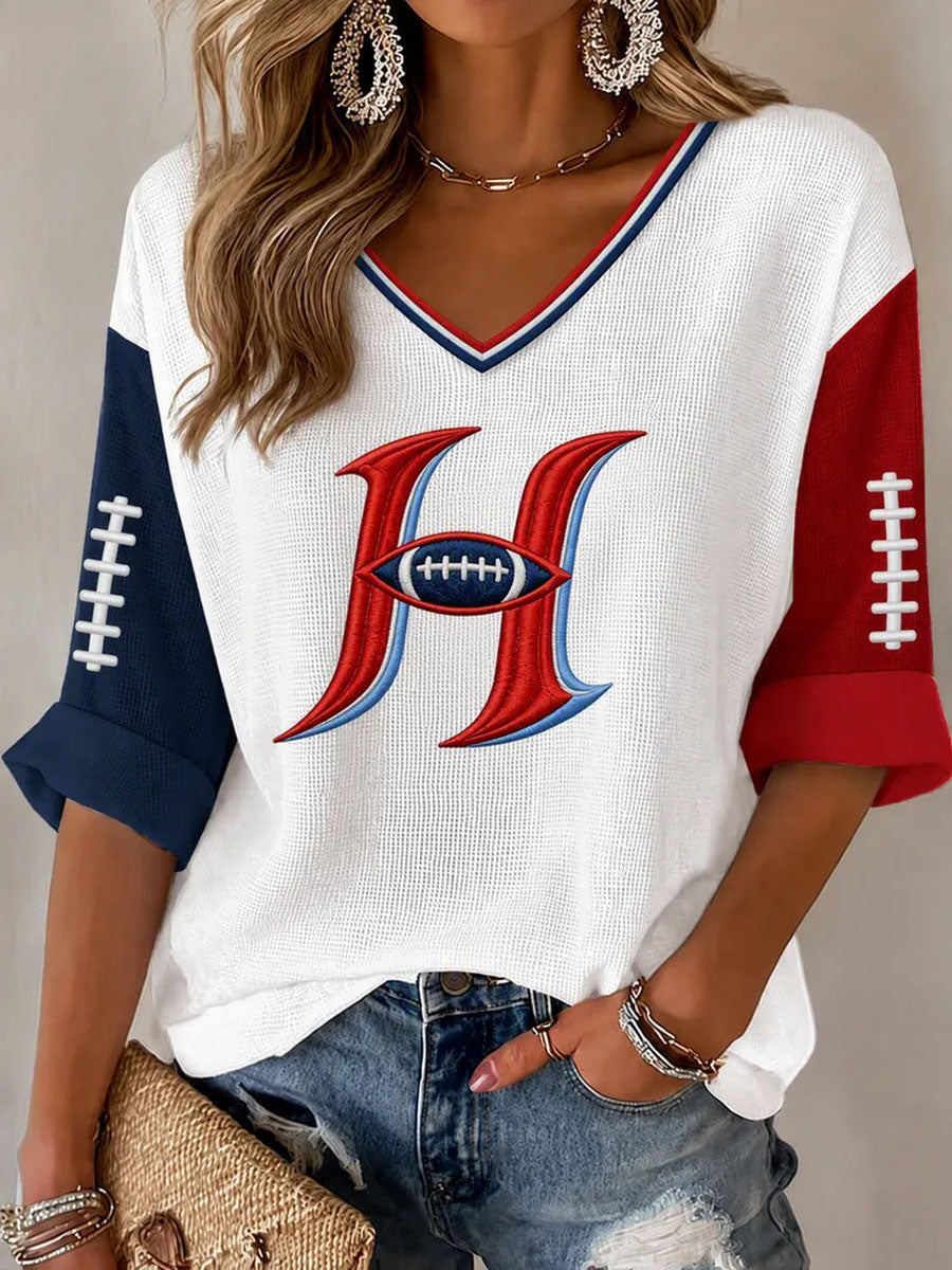 Women'S Football Print Waffle Top