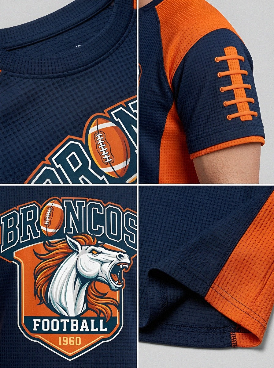 Men's Denver Broncos Football Horse Logo Printed T-shirt
