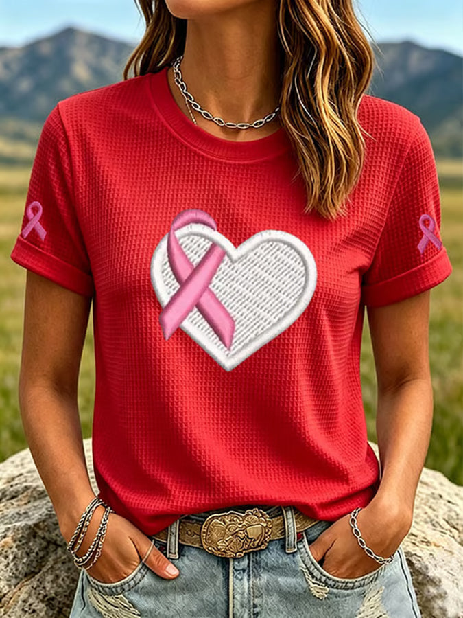 Women'S Breast Cancer Ribbon Printed Casual T-Shirt