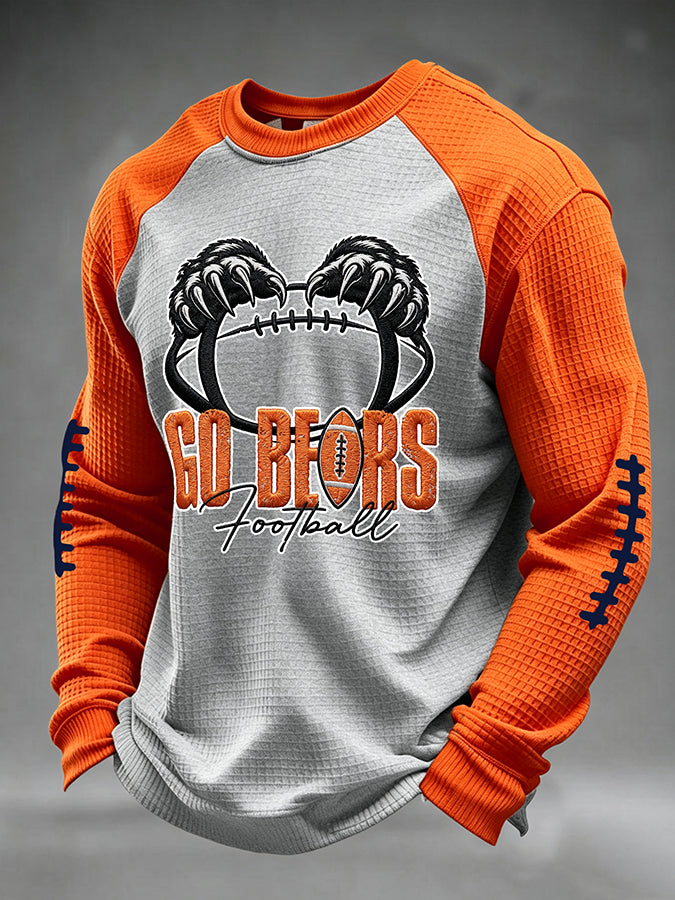 Men's Football Fan Print Waffle Long Sleeve Sweatshirt