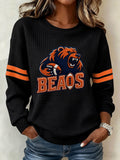 Women'S Football Fan Waffle Long Sleeved Round Neck Sports Shirt
