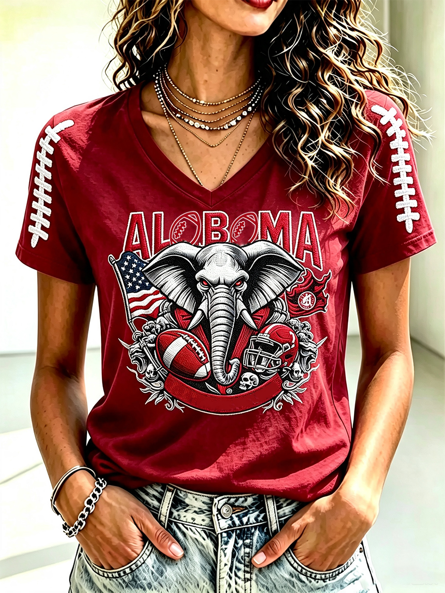 Women's Football Print V-Neck T-Shirt