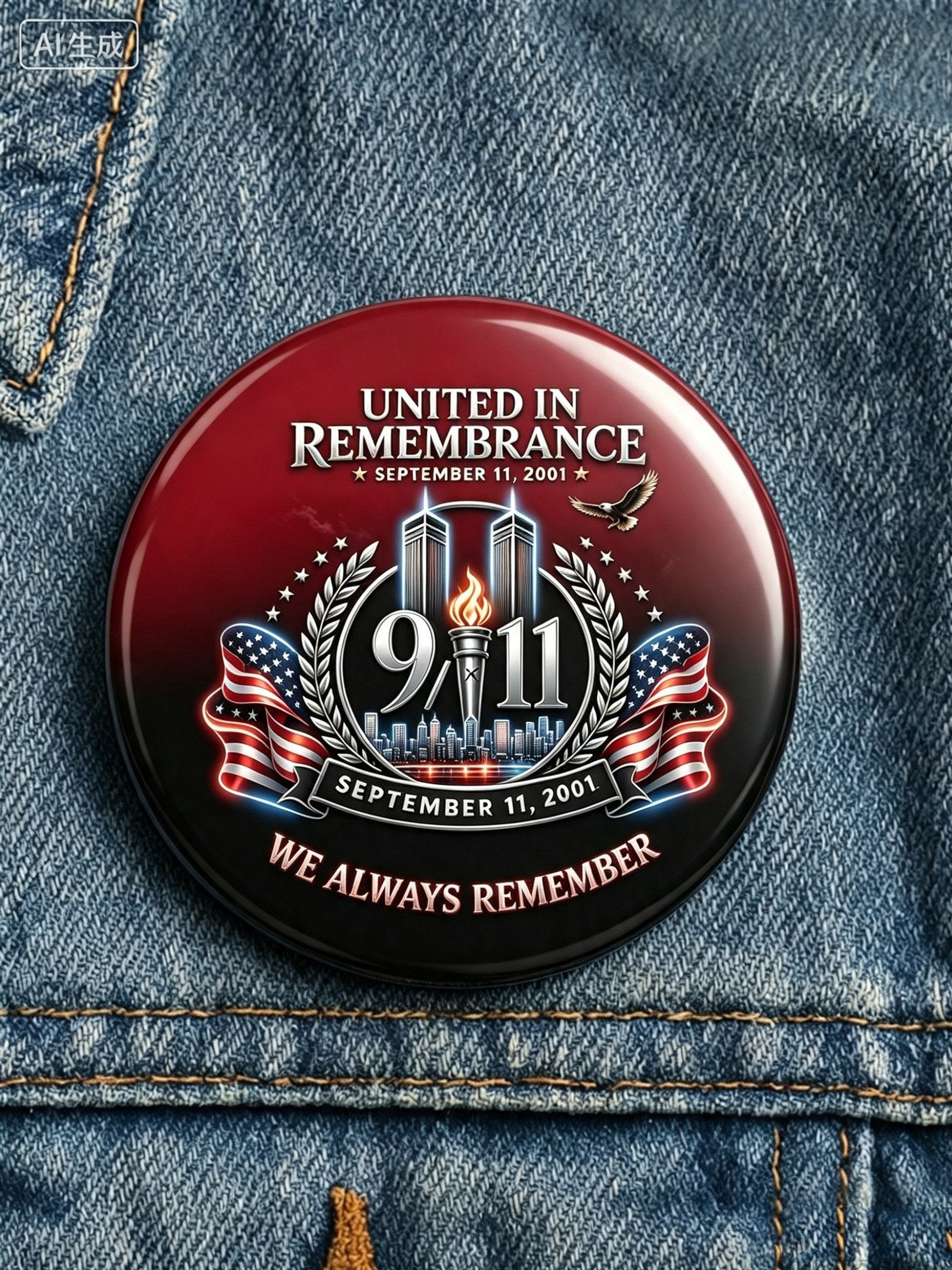 9/11 Memorial Printed Brooch