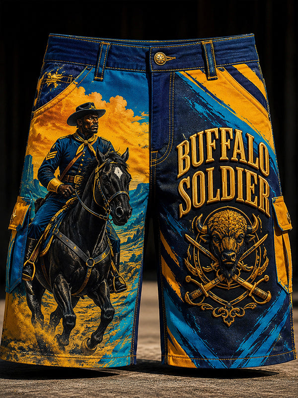 Men's Buffalo Soldier Art Print Casual Shorts