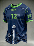 Men's Rugby Seattle Printed Vintage Fashion Loose Short Sleeve T-Shirt