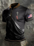 Men's Independence Day Printed Zipper Collar Top