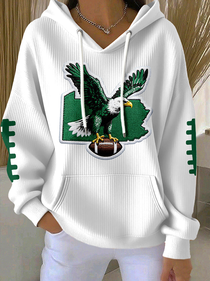 Women'S Football Print Hooded Sweatshirt