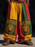 Men's Buffalo Soldier Lion Ethnic Geometric Patchwork Art Print Drawstring Waist Casual Pants
