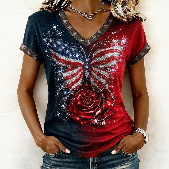 Women's Casual American 250th Anniversary Printed Short-Sleeve T-Shirt