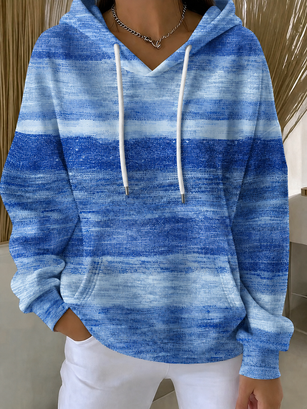 Women'S Breast Cancer Awareness Print Long Sleeve Hooded Sweatshirt