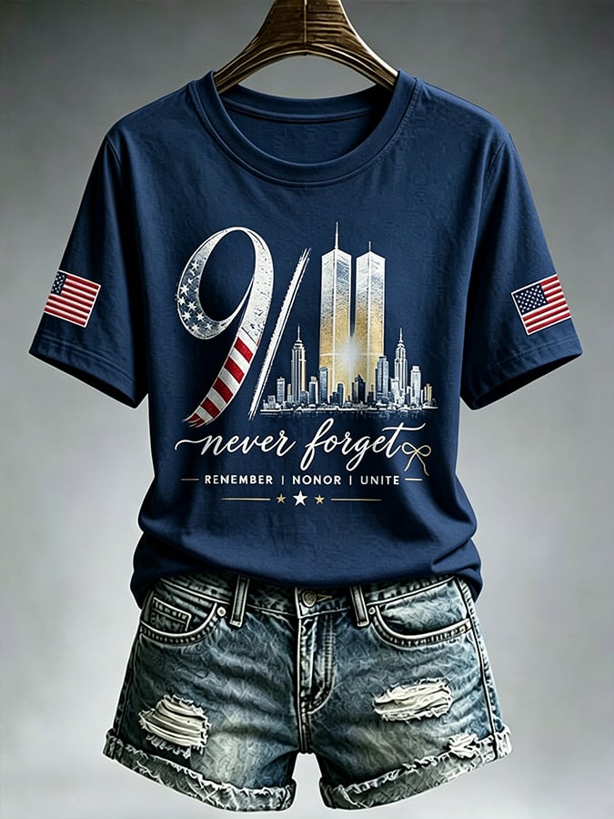 Women's  Retro  9.11 Never Forget Print T-shirt