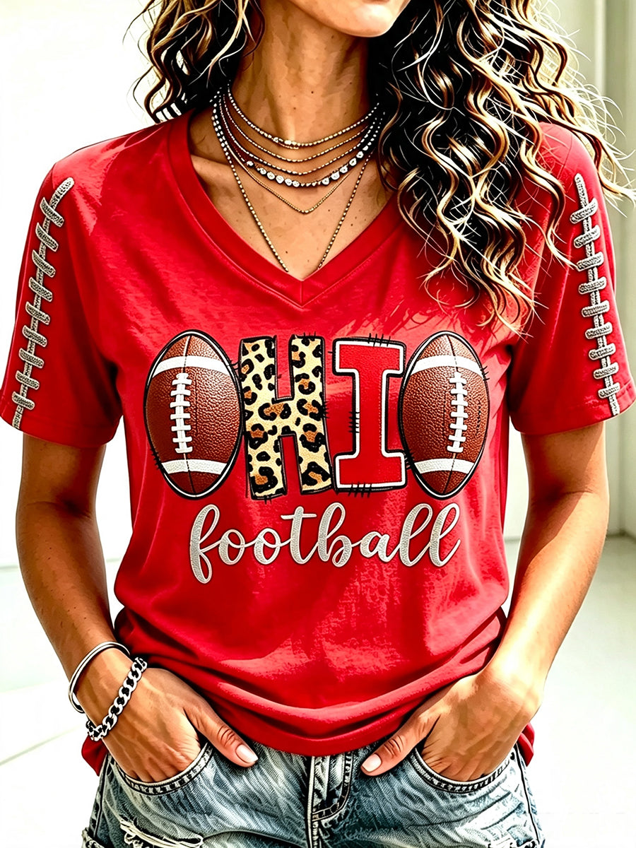 Women's Football Print V-Neck T-Shirt
