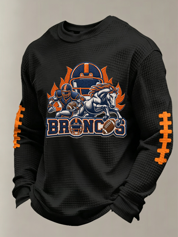 Men'S Football Fan Casual Long Sleeved Waffle Top