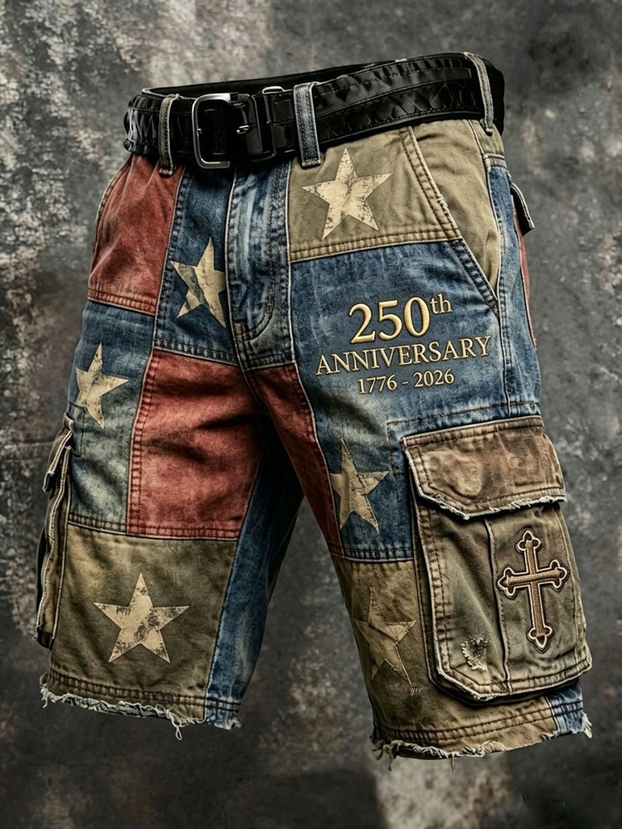 Men'S Independence Day American Flag Jet Planes Faith Print Casual Cargo Shorts