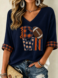 Women'S Rugby Printed Waffle Long Sleeve T-Shirt