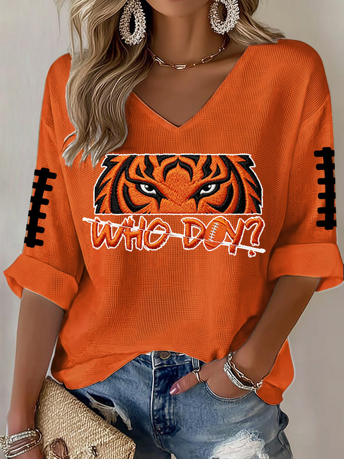 Women'S Football Print Waffle Top