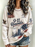 Women's 9/11 Memorial Casual Hoodie with Faux-Denim Print