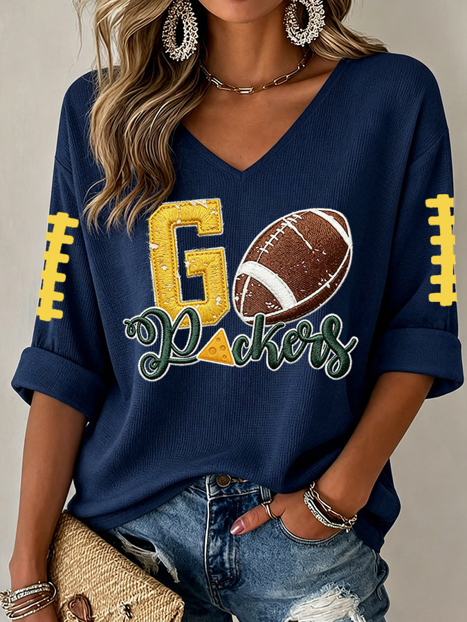 Women'S Football Print Waffle Top