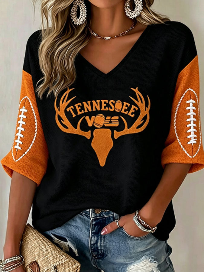 Women'S Football Print Waffle Top