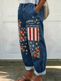 Women's 250th Anniversary Print Faux-Denim Casual Pants