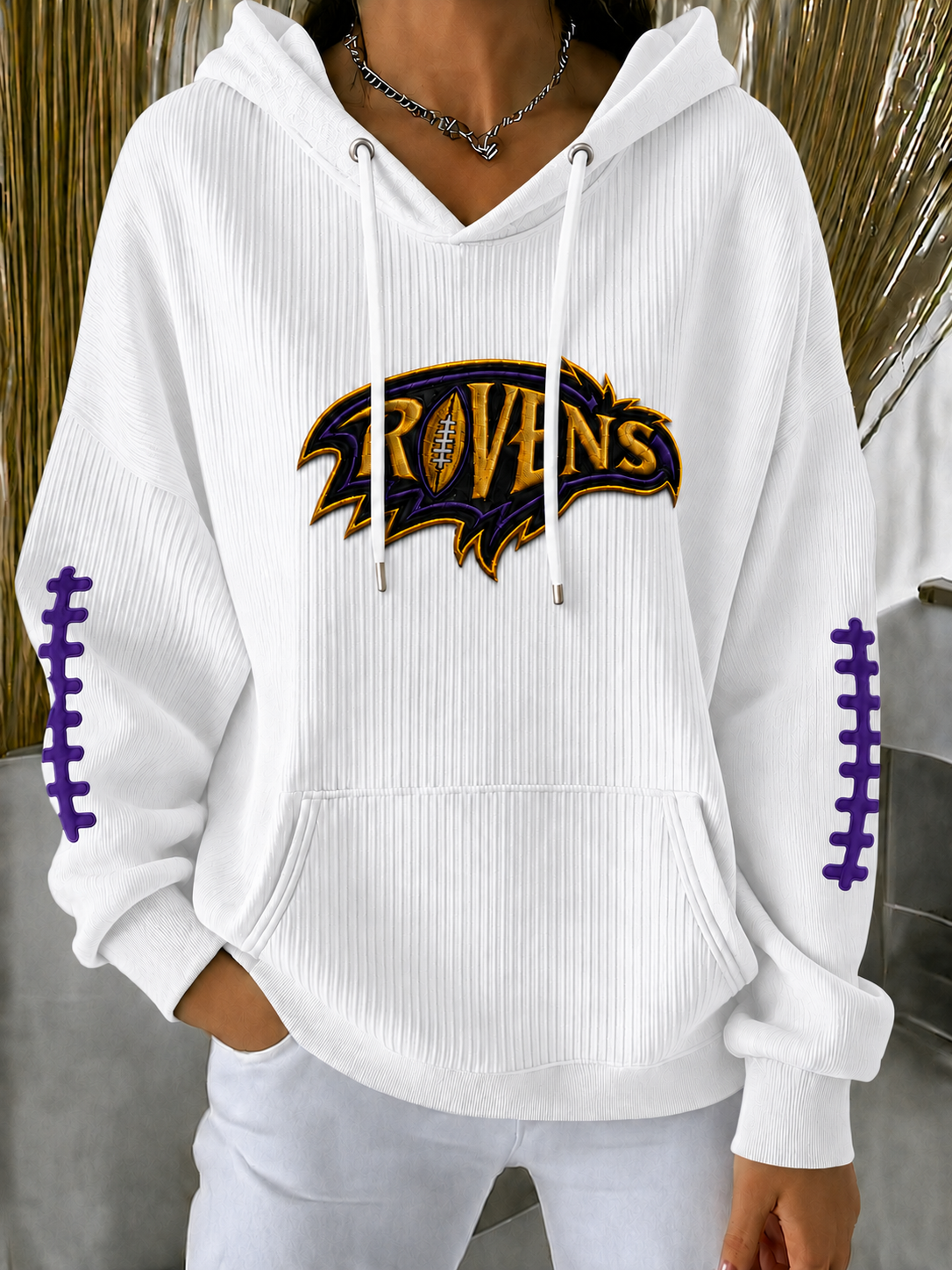 Women'S Football Print Hooded Sweatshirt