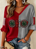 Women'S Rugby Patterned Waffle V-Neck Top