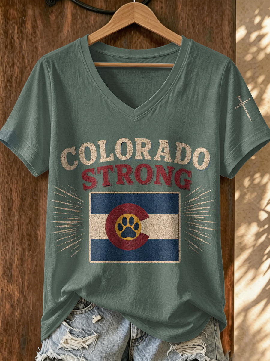 Women'S Colorado Strong Printed V-Neck T-Shirt