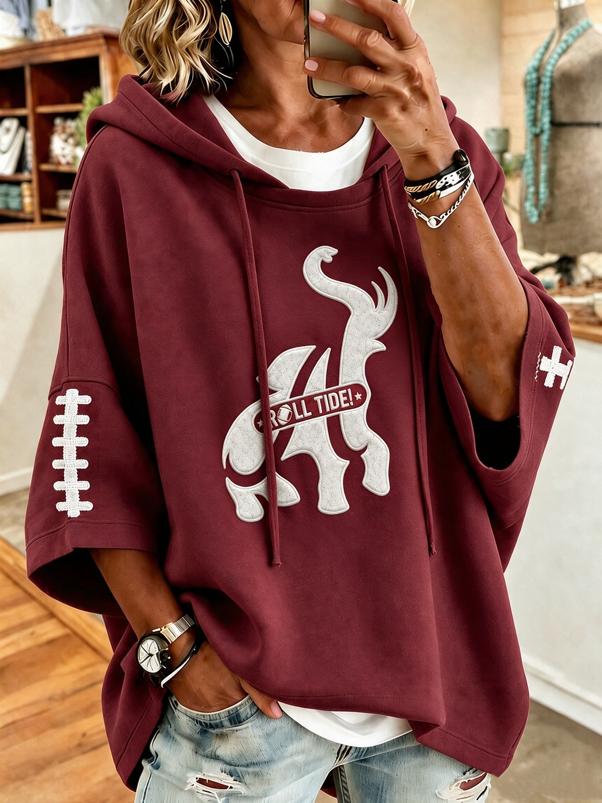 Women'S Retro Rugby Printed Hoodie