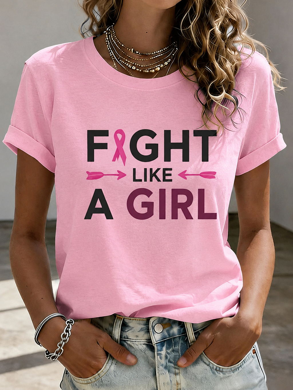 Women'S Faith Breast Cancer Publicity Print Short Sleeve T-Shirt