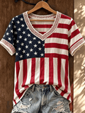 Women's Retro Independence Day Printed V-Neck Top