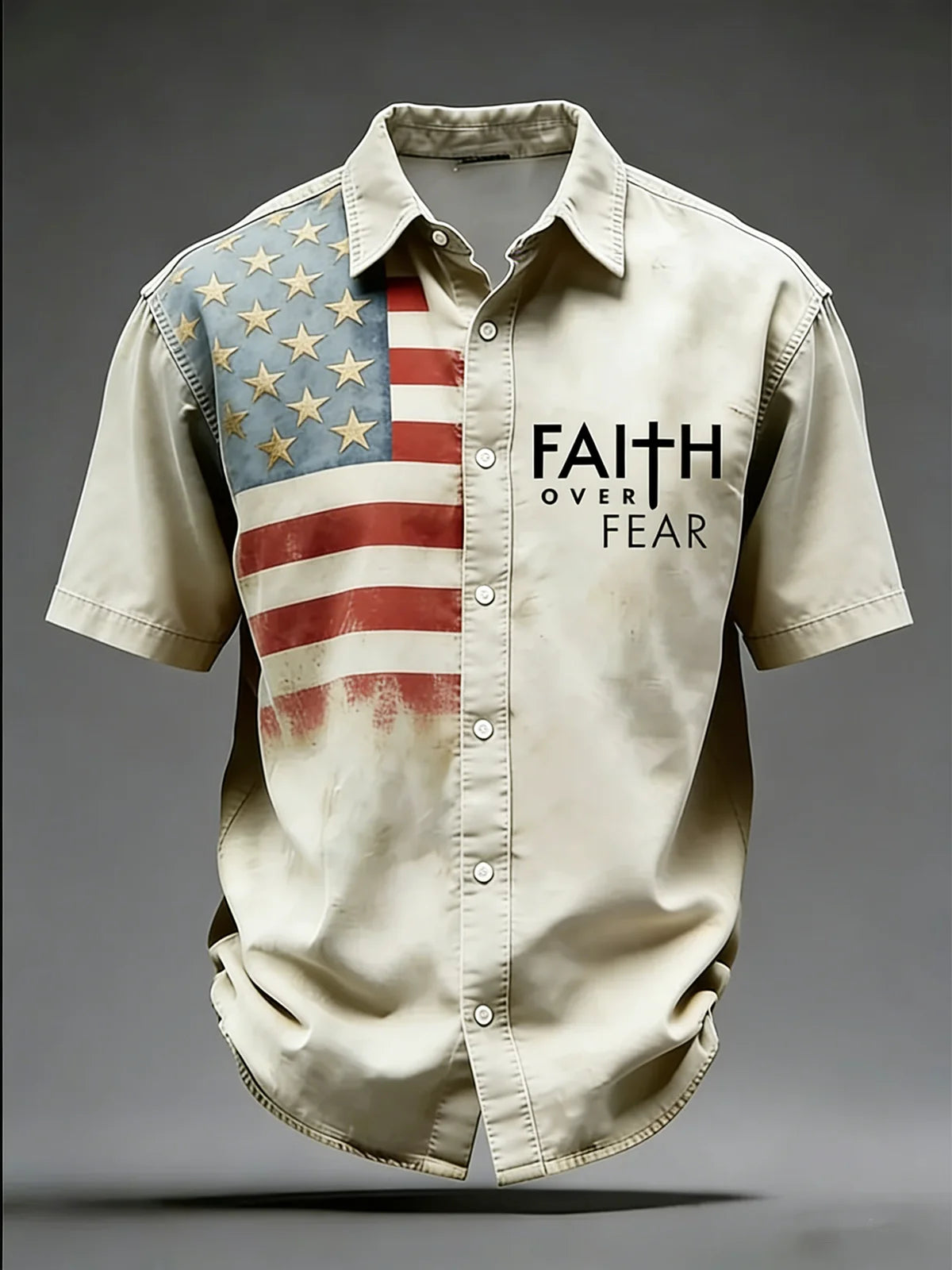 Men'S Casual 250Th Anniversary Of The Founding Of The United States Printed Button Down Short Sleeved Shirt
