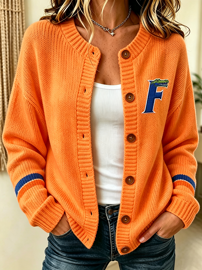 Women'S Casual Football Plant Knitted Cardigan Top