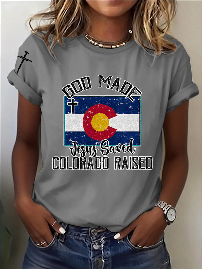 Women'S Casual COLORADO STRONG Mountain Fire Printed Round Neck Casual Short Sleeved T-Shirt