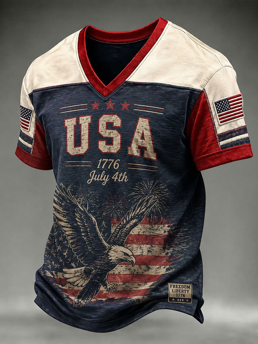 Men's Independence Day Printed V-neck T-shirt
