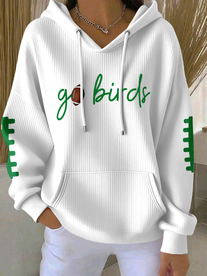 Women'S Football Print Hooded Sweatshirt