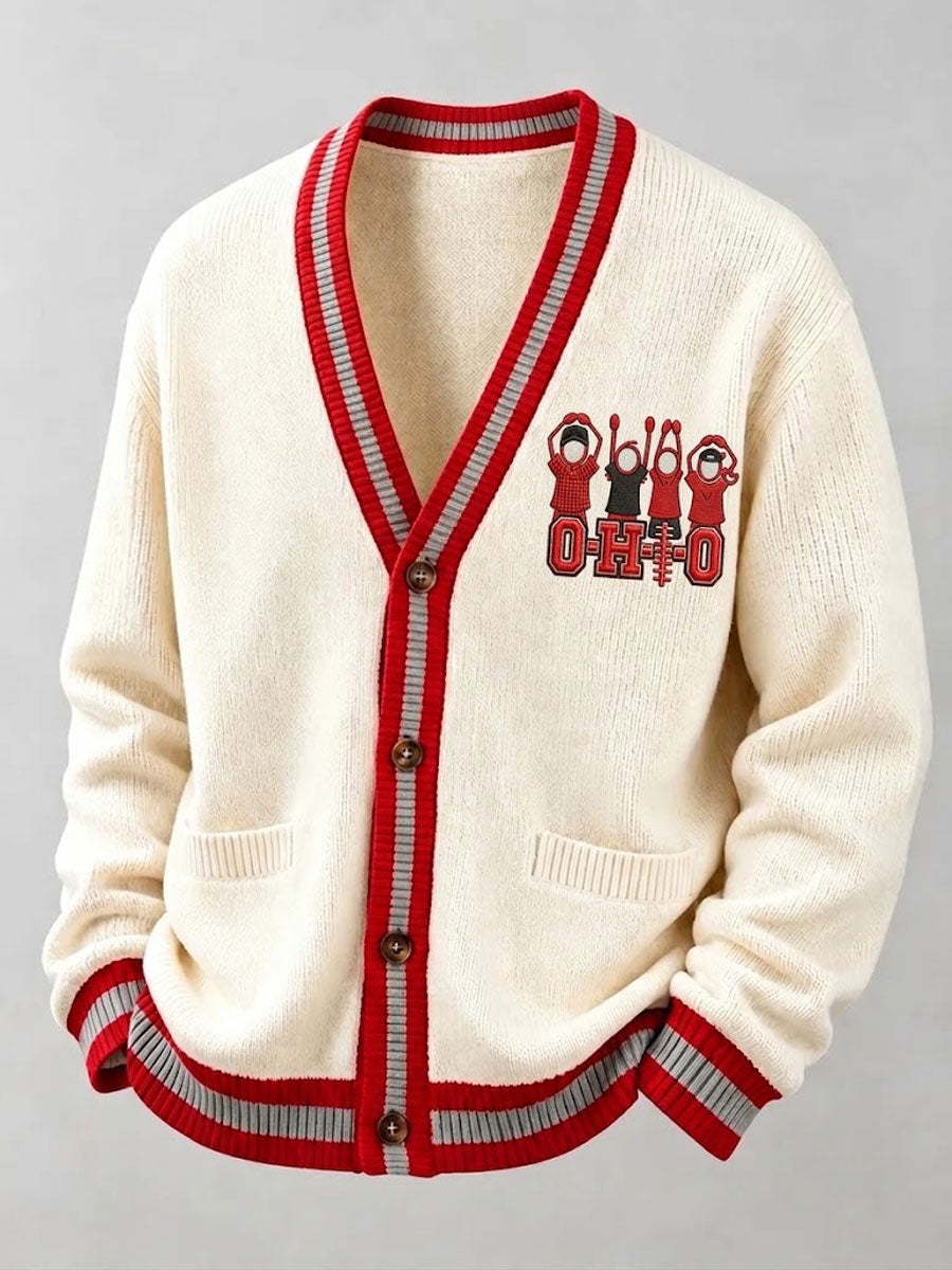 Men'S Casual Football Printed Cardigan