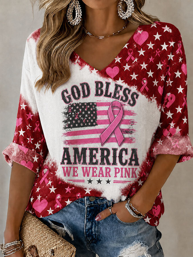 Women'S Retro Breast Cancer Propaganda Banner Art Print Casual T-Shirt