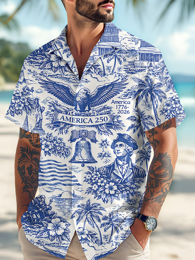 Men's  250 Years Day Printed Casual Collar Shirt